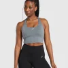 Clearance Gymshark Marl Racer Crop Tank With Shelf TitaniumBlue/UndyedMarl