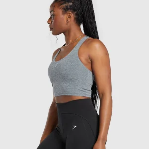 Clearance Gymshark Marl Racer Crop Tank With Shelf TitaniumBlue/UndyedMarl