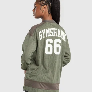 Online Gymshark Mesh Long Sleeve Varsity Top BaseGreen/CamoBrown