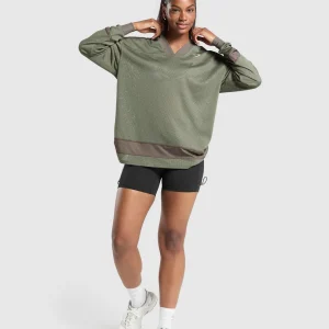 Online Gymshark Mesh Long Sleeve Varsity Top BaseGreen/CamoBrown