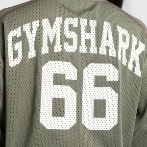 Online Gymshark Mesh Long Sleeve Varsity Top BaseGreen/CamoBrown