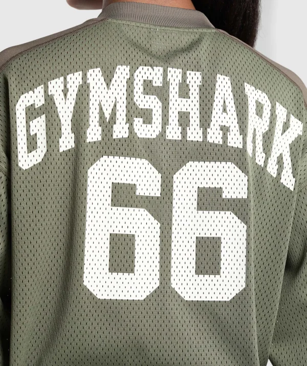 Online Gymshark Mesh Long Sleeve Varsity Top BaseGreen/CamoBrown