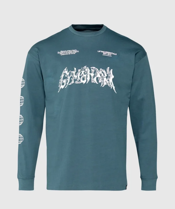 Discount Gymshark Metal Lifting Graphic Long Sleeve T-Shirt CargoBlue