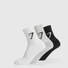 Clearance Gymshark Midi 3pk Socks White/LightGreyCoreMarl/Black