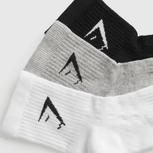 Clearance Gymshark Midi 3pk Socks White/LightGreyCoreMarl/Black