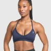 Online Gymshark Minimal Halterneck Sports Bra HeavyBlue