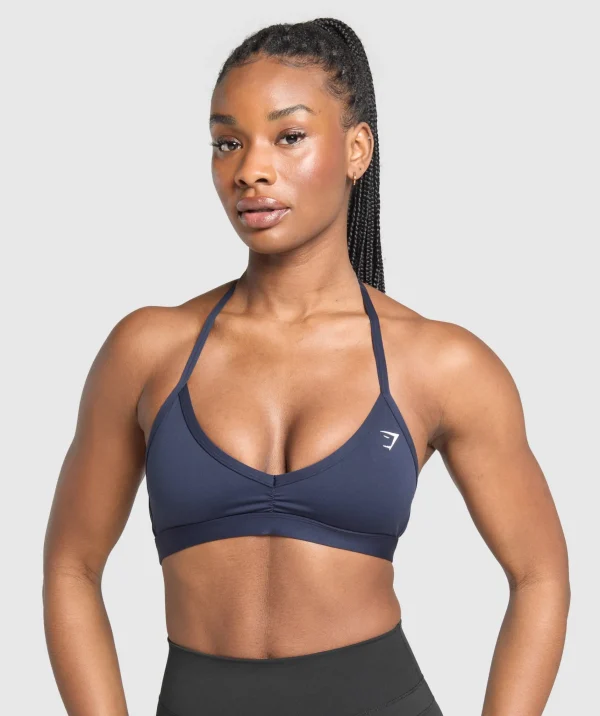 Online Gymshark Minimal Halterneck Sports Bra HeavyBlue