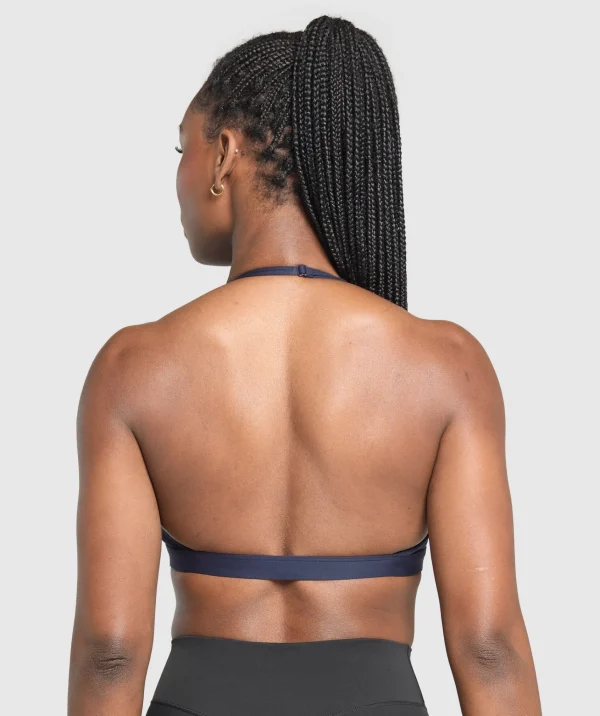 Online Gymshark Minimal Halterneck Sports Bra HeavyBlue