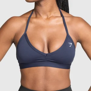 Online Gymshark Minimal Halterneck Sports Bra HeavyBlue