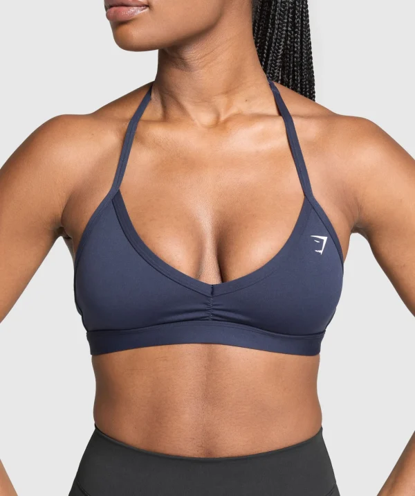 Online Gymshark Minimal Halterneck Sports Bra HeavyBlue