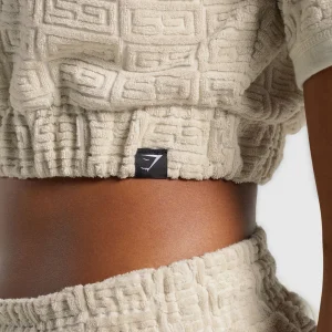 Outlet Gymshark Monogram Towel Crop Top PebbleGrey