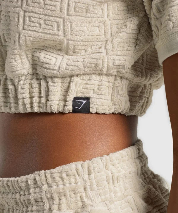 Outlet Gymshark Monogram Towel Crop Top PebbleGrey