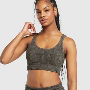 Outlet Gymshark Monogram Towelling Bralette StrengthGreen