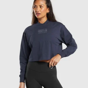 Fashion Gymshark Outline Oversized Top HeavyBlue