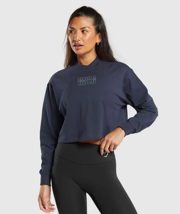 Fashion Gymshark Outline Oversized Top HeavyBlue