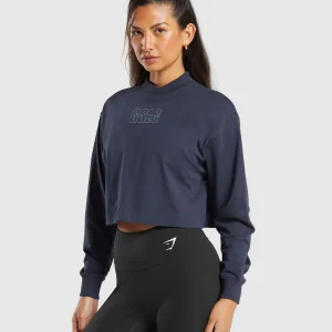 Fashion Gymshark Outline Oversized Top HeavyBlue