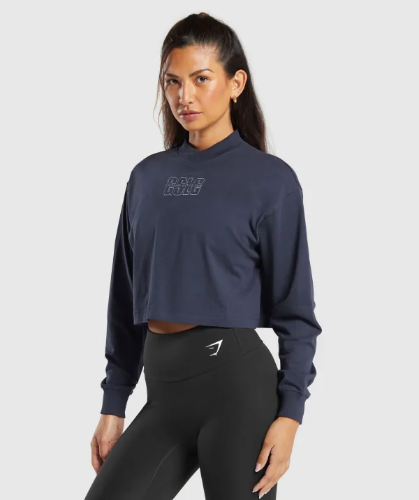 Fashion Gymshark Outline Oversized Top HeavyBlue