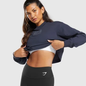 Fashion Gymshark Outline Oversized Top HeavyBlue