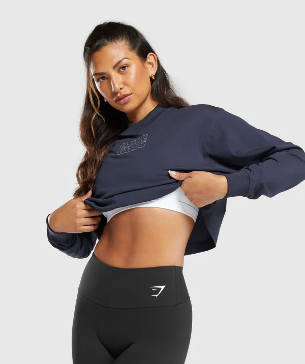 Fashion Gymshark Outline Oversized Top HeavyBlue