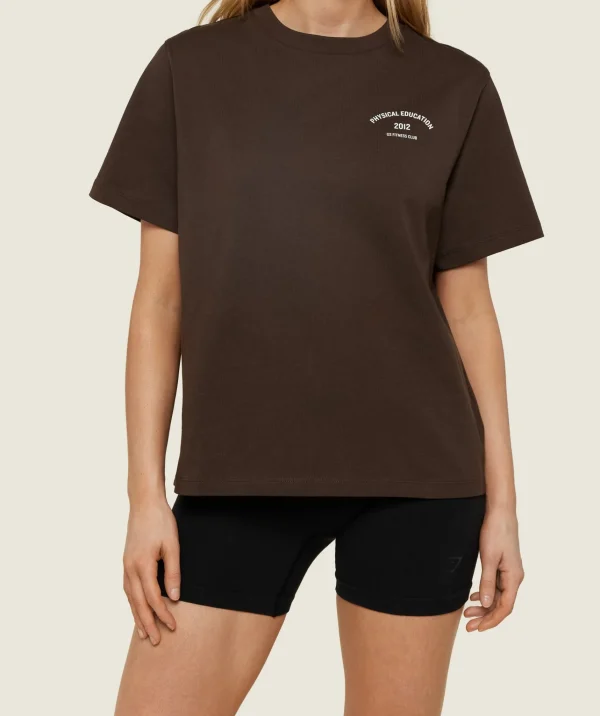 Best Gymshark Phys Ed Graphic T-Shirt ArchiveBrown