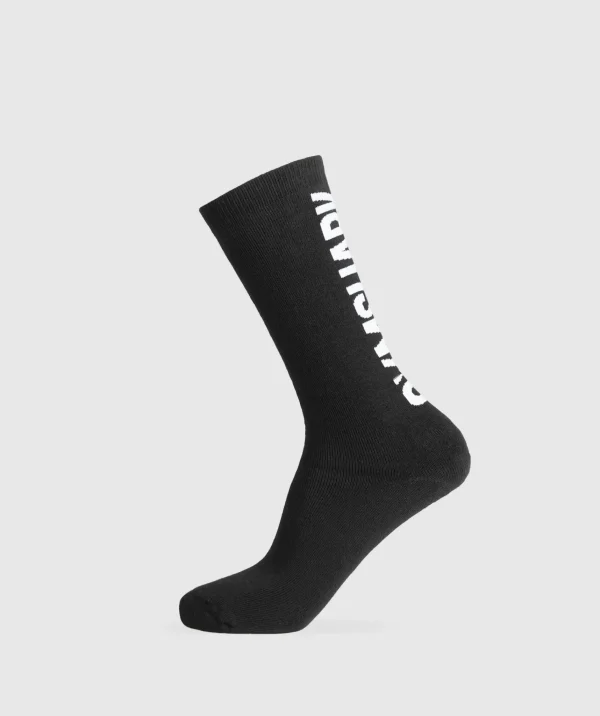 New Gymshark Plush Wordmark Crew Sock Black