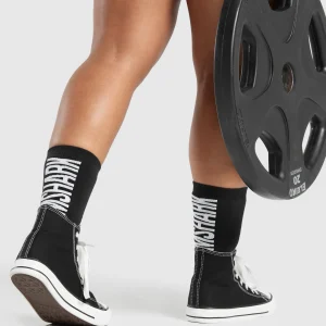 New Gymshark Plush Wordmark Crew Sock Black