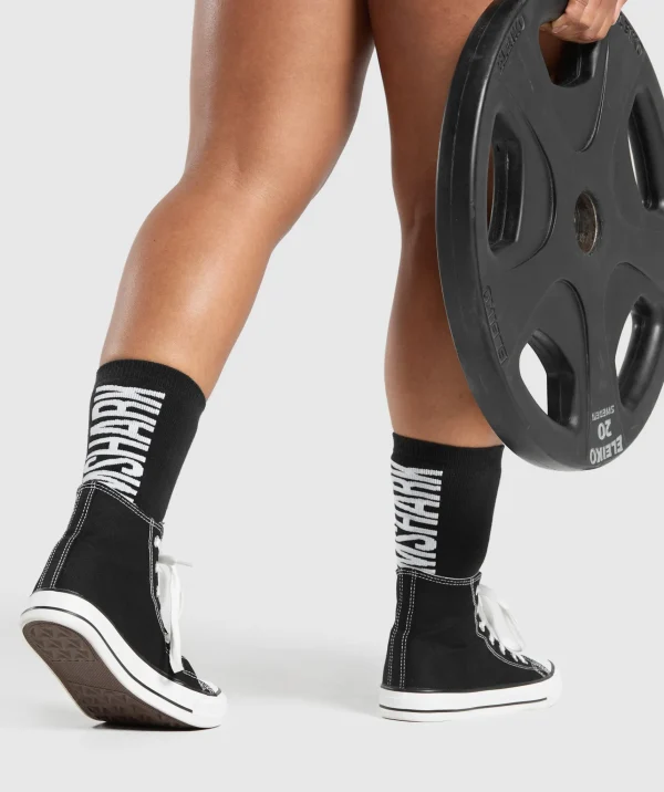 New Gymshark Plush Wordmark Crew Sock Black