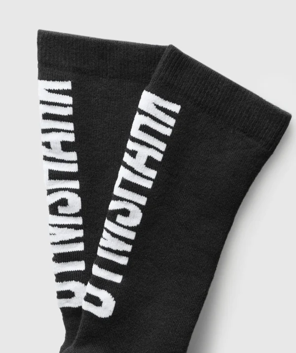 New Gymshark Plush Wordmark Crew Sock Black