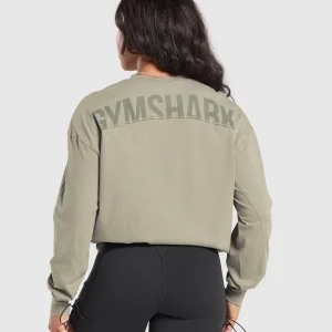 New Gymshark Power Oversized Long Sleeve Top LinenBrown