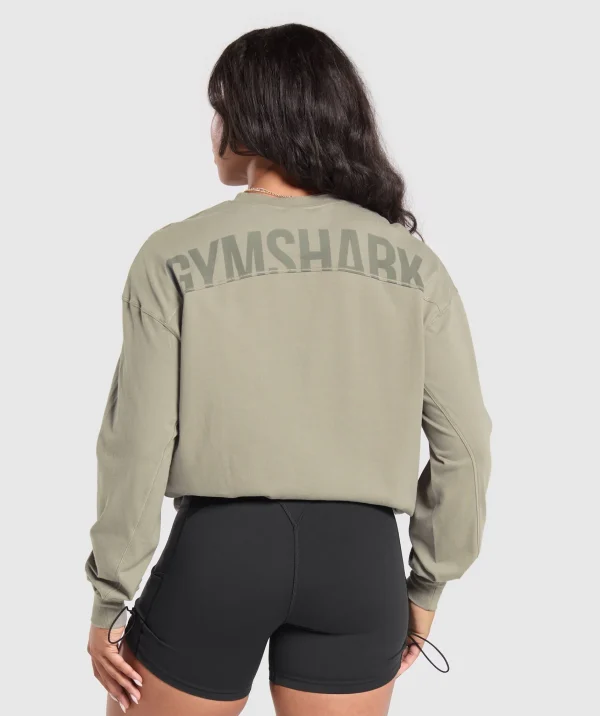 New Gymshark Power Oversized Long Sleeve Top LinenBrown