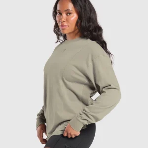 New Gymshark Power Oversized Long Sleeve Top LinenBrown