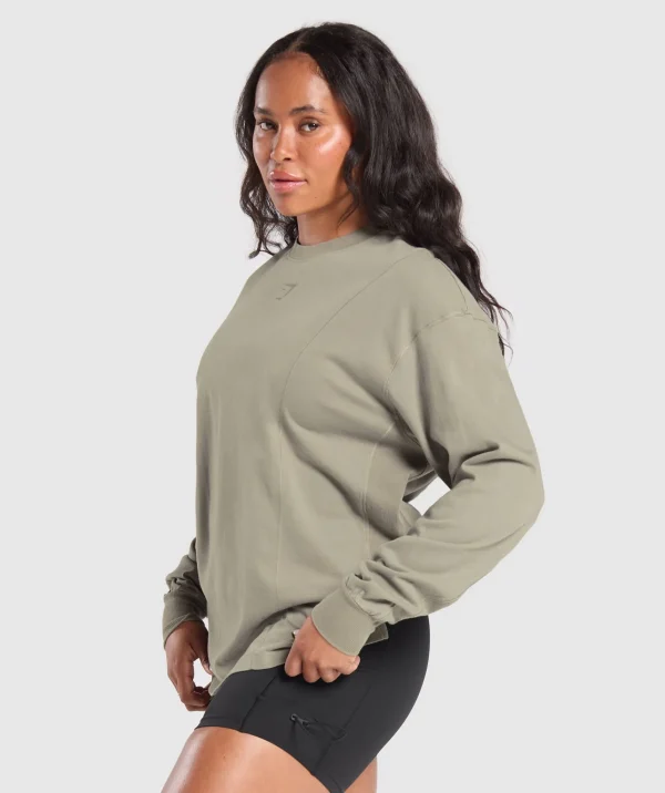 New Gymshark Power Oversized Long Sleeve Top LinenBrown