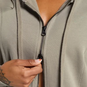 Discount Gymshark Power Oversized Zip Hoodie LinenBrown/AcidWash