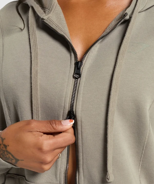 Discount Gymshark Power Oversized Zip Hoodie LinenBrown/AcidWash