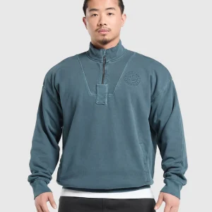 Outlet Gymshark Premium Legacy 1/4 Zip CargoBlue