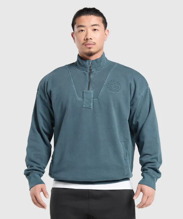 Outlet Gymshark Premium Legacy 1/4 Zip CargoBlue