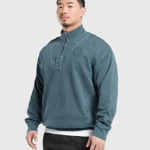 Outlet Gymshark Premium Legacy 1/4 Zip CargoBlue