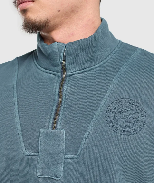 Outlet Gymshark Premium Legacy 1/4 Zip CargoBlue