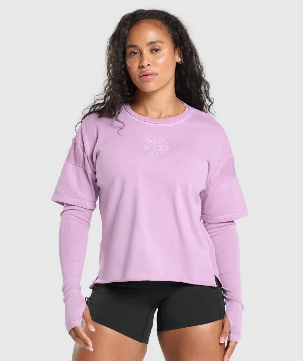 Outlet Gymshark Premium Legacy Washed 2-in-1 Long Sleeve WarmLilac