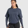 Best Gymshark Premium Legacy Washed 2-in-1 Long Sleeve HeavyBlue