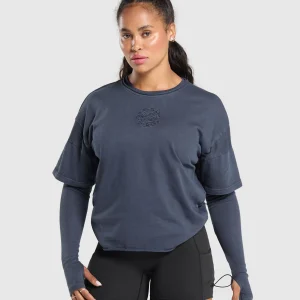 Best Gymshark Premium Legacy Washed 2-in-1 Long Sleeve HeavyBlue