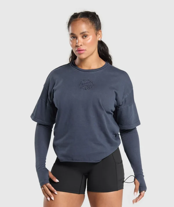 Best Gymshark Premium Legacy Washed 2-in-1 Long Sleeve HeavyBlue