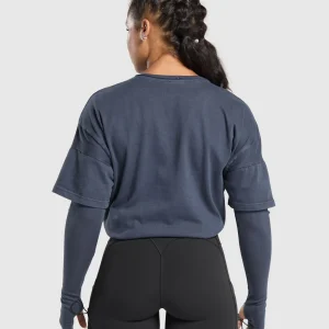 Best Gymshark Premium Legacy Washed 2-in-1 Long Sleeve HeavyBlue