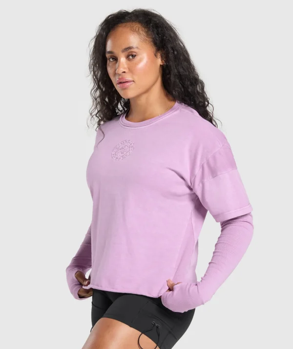 Outlet Gymshark Premium Legacy Washed 2-in-1 Long Sleeve WarmLilac