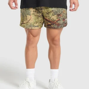 New Gymshark Printed Mesh 5" Shorts SandBeige