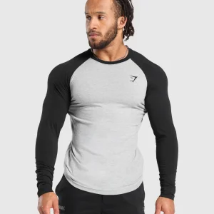 Best Gymshark Raglan Long Sleeve T-Shirt LightGreyCoreMarl/Black