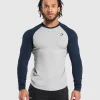 Sale Gymshark Raglan Long Sleeve T-Shirt LightGreyCoreMarl/Navy