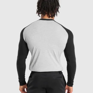 Best Gymshark Raglan Long Sleeve T-Shirt LightGreyCoreMarl/Black