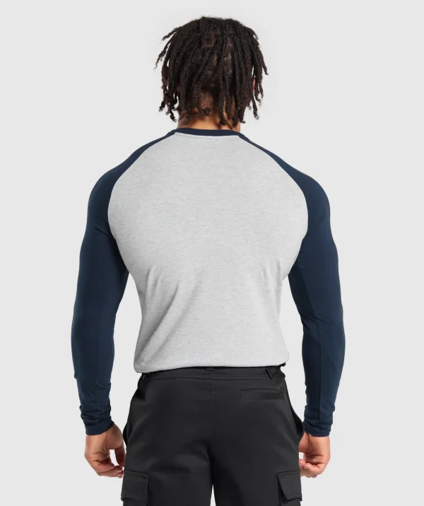 Sale Gymshark Raglan Long Sleeve T-Shirt LightGreyCoreMarl/Navy