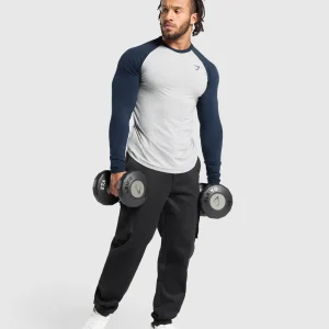 Sale Gymshark Raglan Long Sleeve T-Shirt LightGreyCoreMarl/Navy